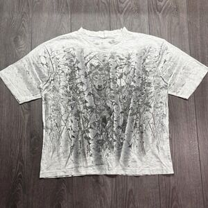 Vintage‎ Wolf Nature 1990s T Shirt Grey Large Animal Print All Over Print